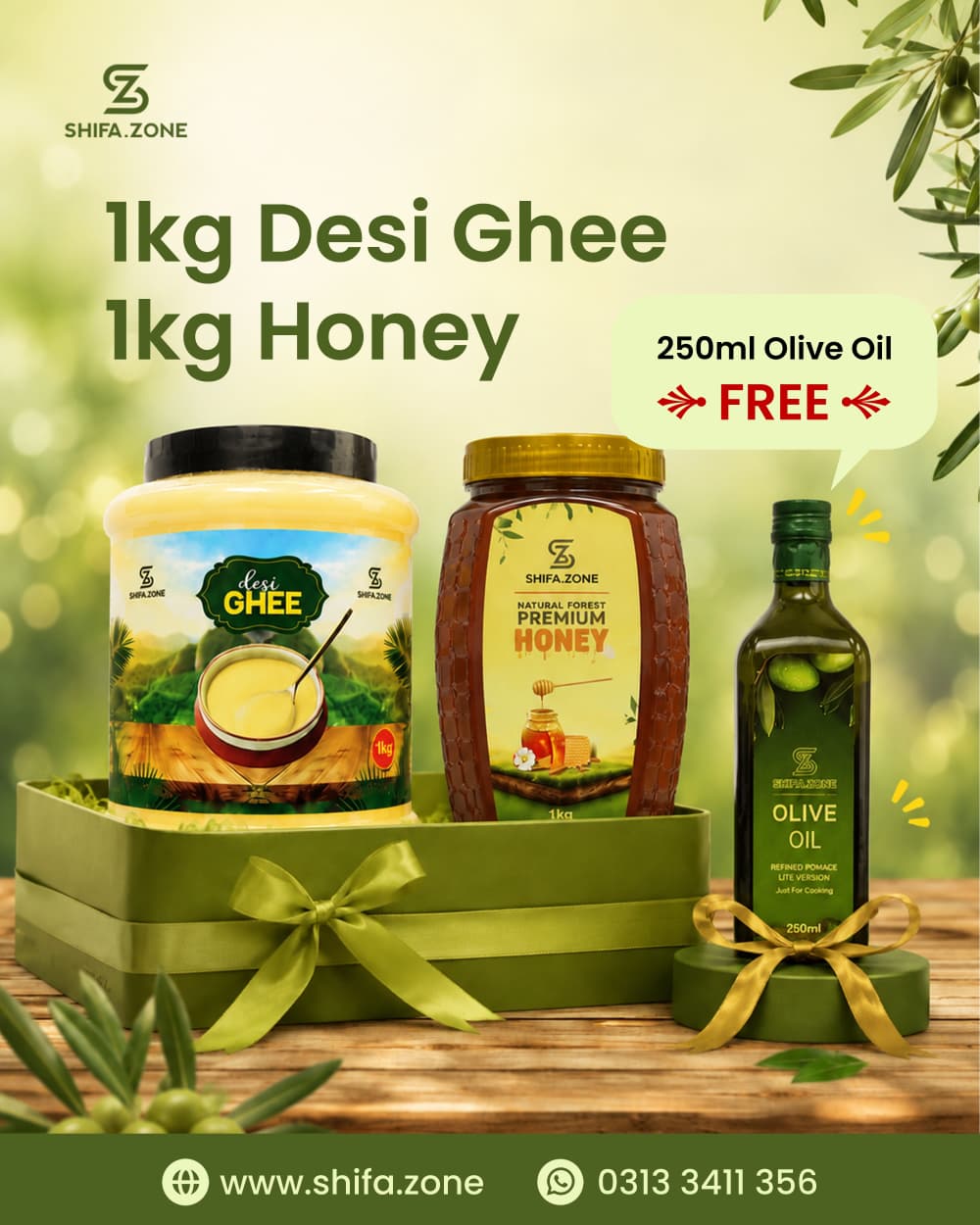 Desi Ghee + Honey + Free Olive Oil