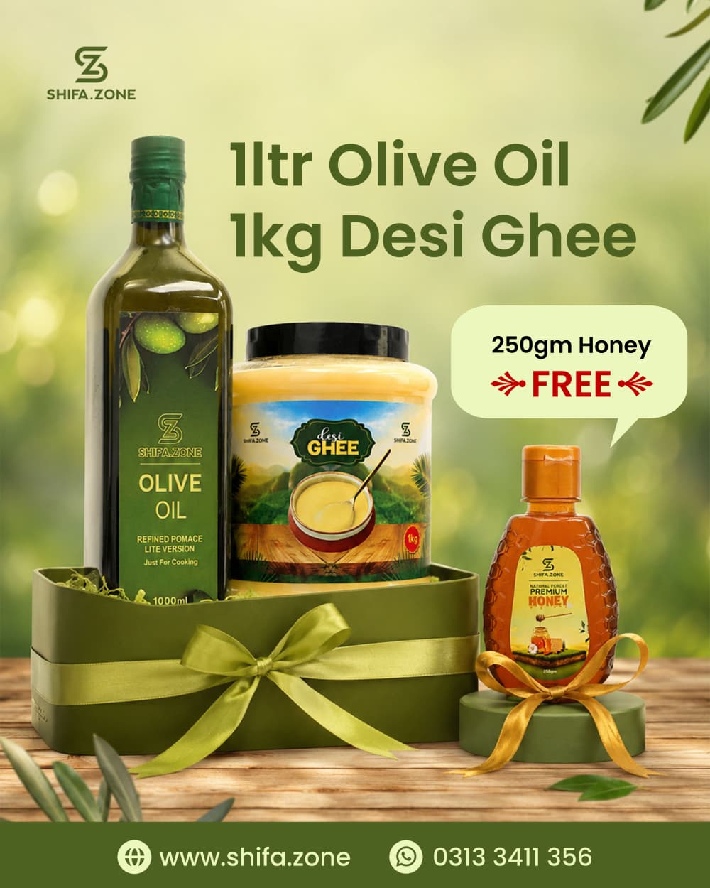 Olive Oil + Desi Ghee + Free Honey